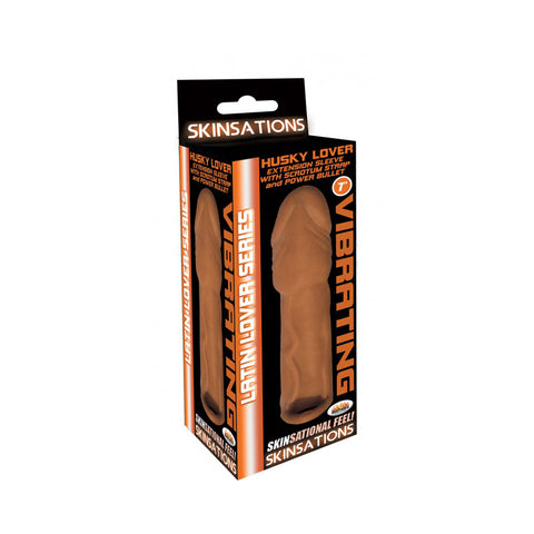 Skinsations Latin Lover Series Husky Lover Extension Sleeve With Power Bullet & Scrotum Strap 7 Inch