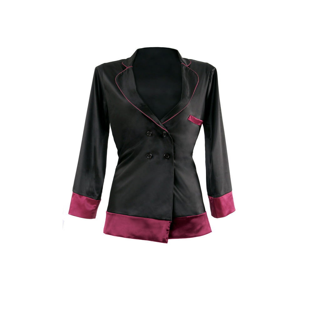 Marjorie Contrast Cuff Satin Blazer Jacket - S/M (Garment Only - No Box)