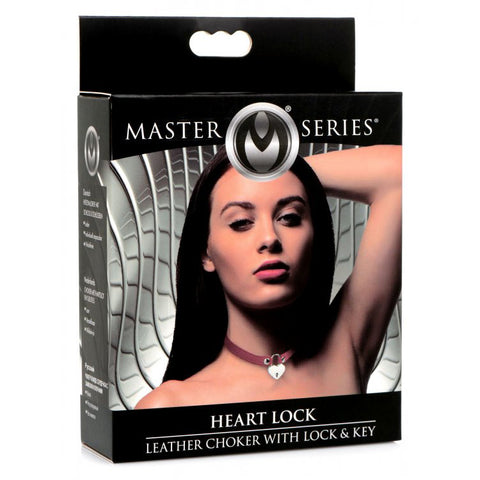 Master Series Heart Lock Choker With Keys Red