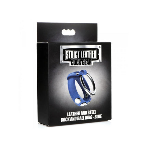 Strict Leather Cock Gear Leather And Steel Cock & Ball Ring Blue