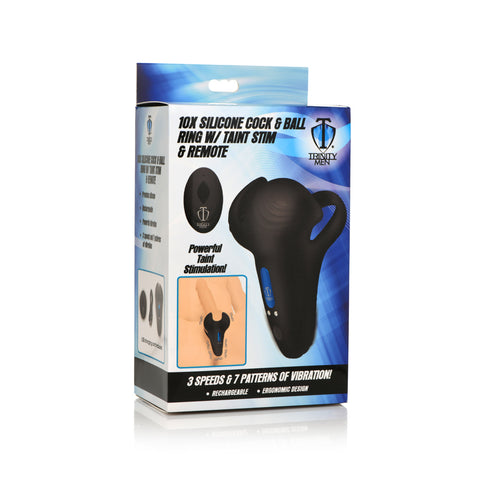 Trinity Men 10X Silicone Cock & Ball Ring W/ Taint Stim & Remote Control