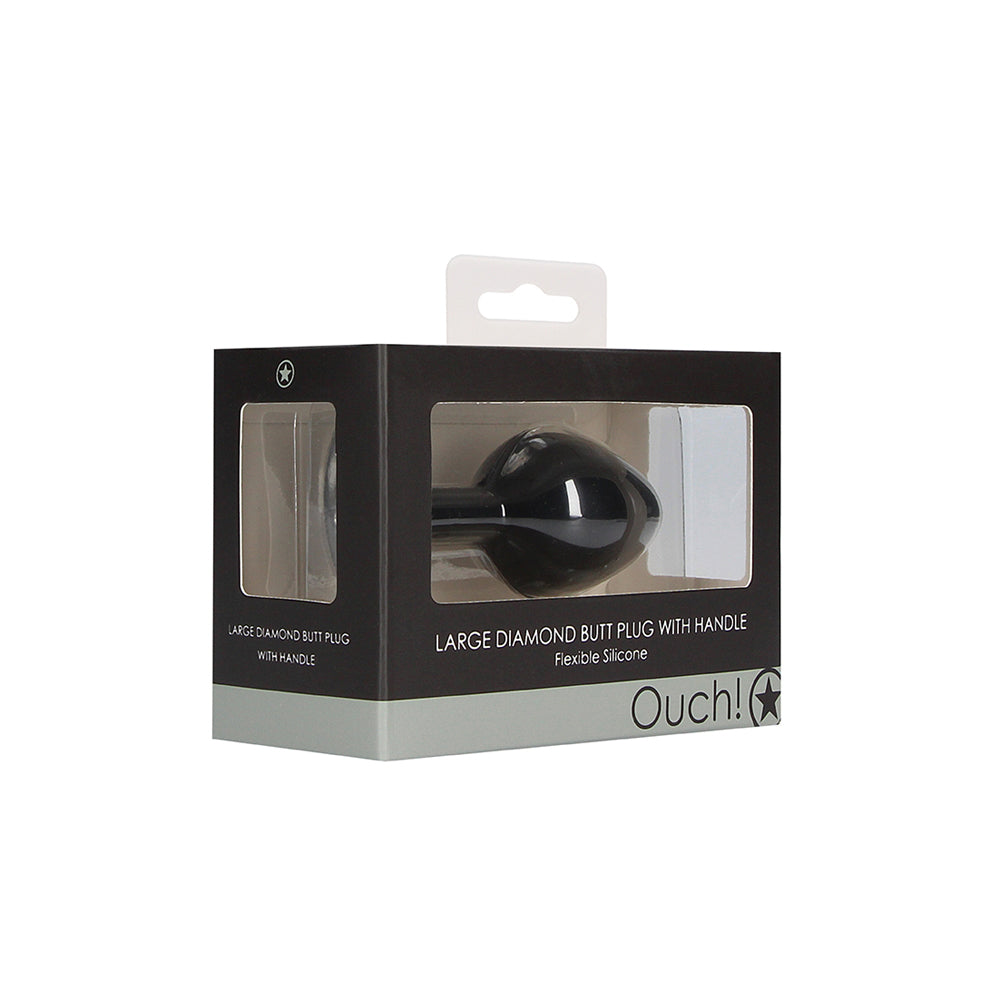 Ouch! Large Diamond Butt Plug With Handle Black