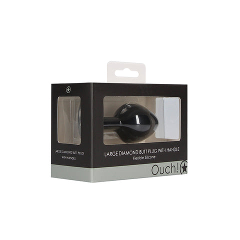 Ouch! Large Diamond Butt Plug With Handle Black