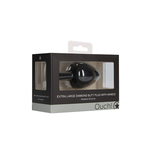 Extra Large Diamond Butt Plug With Handle Black