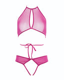 Allure Marley Mesh Peek A Boo Top & Open Panty Hot Pink L/xl
