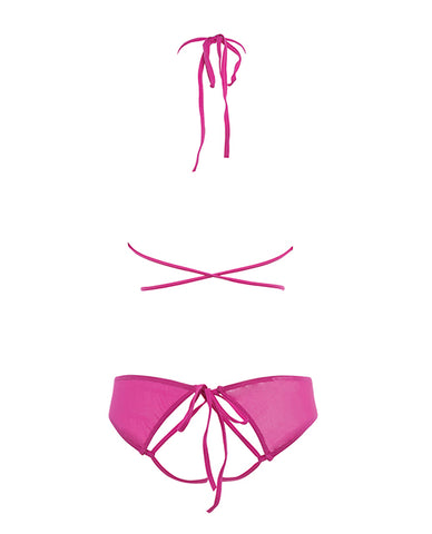 Allure Marley Mesh Peek A Boo Top & Open Panty Hot Pink S/m