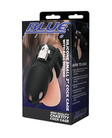 Blue Line 2 Inch Silicone Cock Cage w/Ball Divider Small - Black