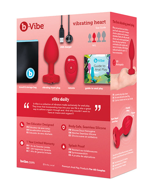 B-vibe Vibrating Heart Plug M/l - Red