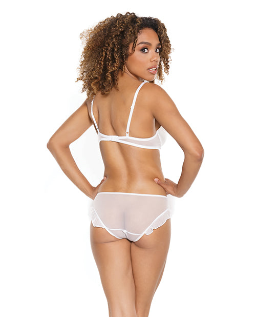 Stretch Mesh Ruffled Crotchless Teddy White Md