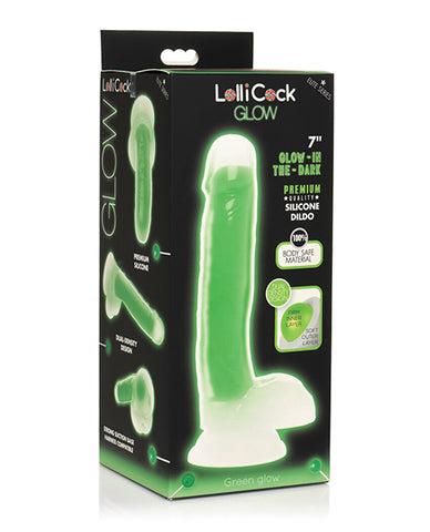 Curve Toys Lollicock 7 Inch Glow In The Dark Silicone Dildo W/balls - Green
