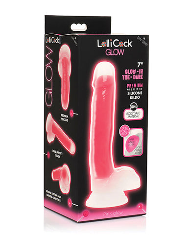 Curve Toys Lollicock 7 Inch Glow In The Dark Silicone Dildo W/balls - Pink