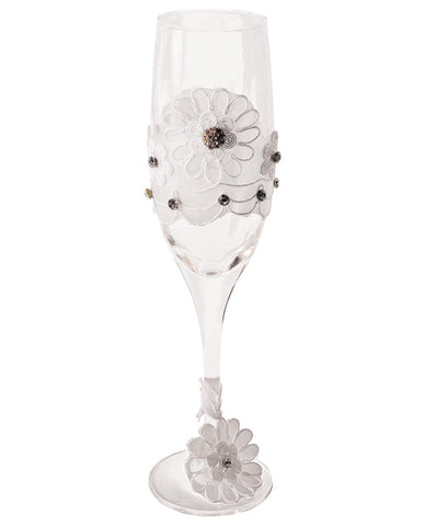 Bride To Be Champagne Glass W-white Lace Trim