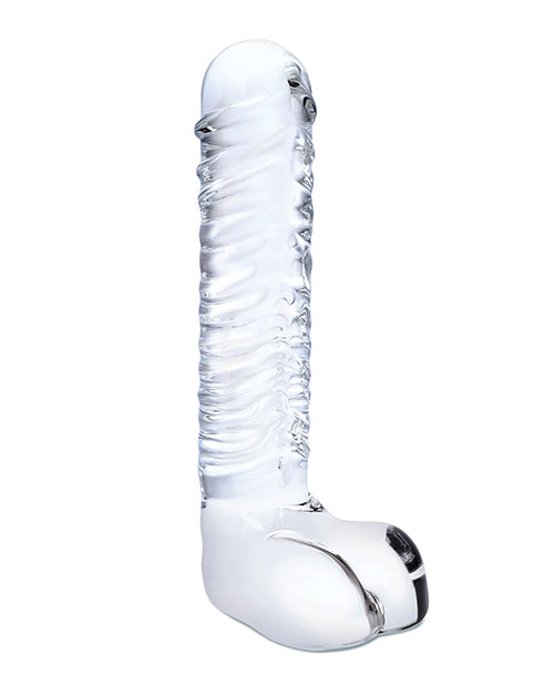 Glas 8 Inch Realistic Ribbed Glass G-spot Dildo W-balls - Clear