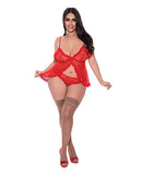 Ooh La Lace Babydoll & Split Crotch Panty Red Qn