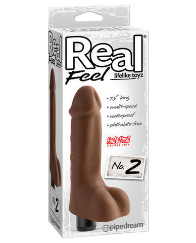 Real Feel No.2 Long 8 Inch Vibe Waterproof -mutli-speed Brown