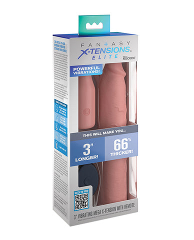 Fantasy X-tensions Elite 9 Inch Sleeve Vibrating 3 Inch Plug W-remote - Light