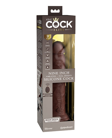 King Cock Elite 9 Inch Dual Density Vibrating Silicone Cock W-remote - Brown