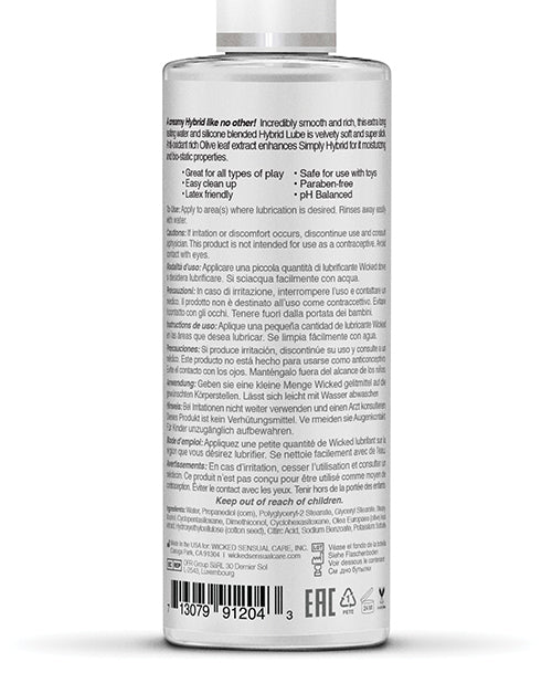 Wicked Sensual Care Simply Hybrid Lubricant - 4 Oz