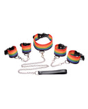 Master Series Kinky Pride Rainbow Bondage Set - Wrist & Ankle Cuffs & Collar W-leash