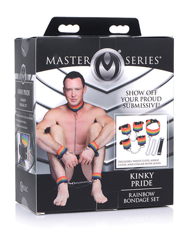 Master Series Kinky Pride Rainbow Bondage Set - Wrist & Ankle Cuffs & Collar W-leash