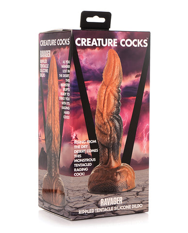 Creature Cocks Ravager Rippled Tentacle Silicone Dildo - Orange-black