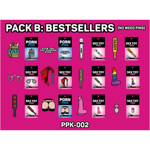 Pin Pack B: Bestseller Mix No Weed Pins 48 Pins & Display