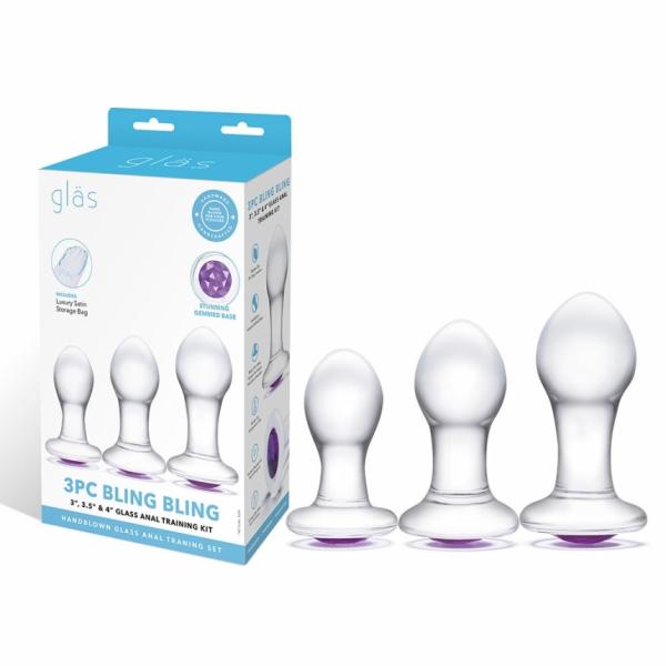 Glas 3pc Bling Bling 3 3.5 Inch 4 Inch Glass Anal Training Kit Inch