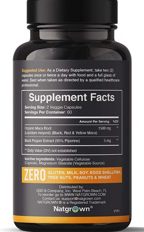 Natgrown Maca Root Powder Supplement Capsules 120 Veggie Pills