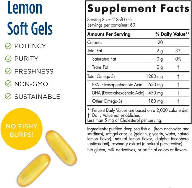 Nordic Naturals Ultimate Omega Lemon Flavor Fish Oil 120 Soft Gel Pill