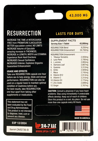 Resurrection 43000mg Male Sexual Performance Enhancer Gold Pill
