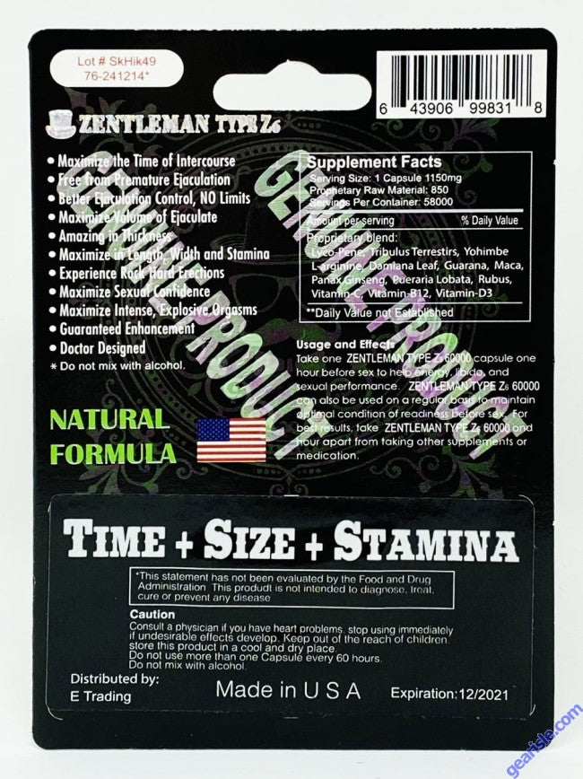 ZentleMan 6000 Gold Pill Genuine Male Sexual Enhancer