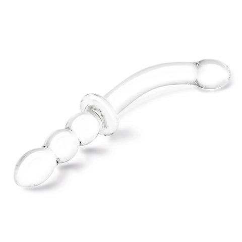 Glas 12 Inch Girthy Ribbed G-Spot Glass Dildo With Handle Grip Double Ended