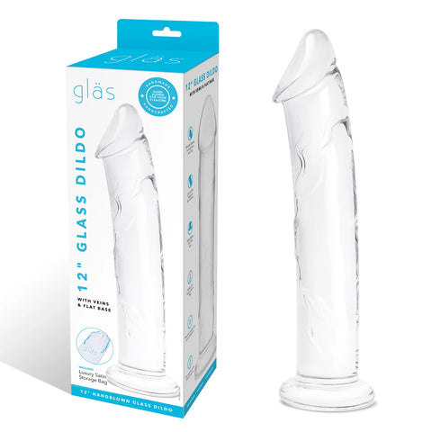 Glas 12 Inch Glass Dildo With Veins & Flat Base