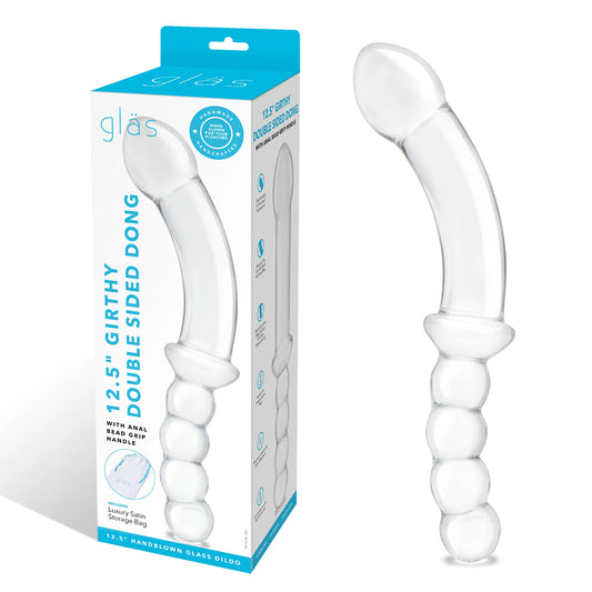 Glas 12.5 Inch Girthy Double Sided Dong With Anal Bead Grip Handle
