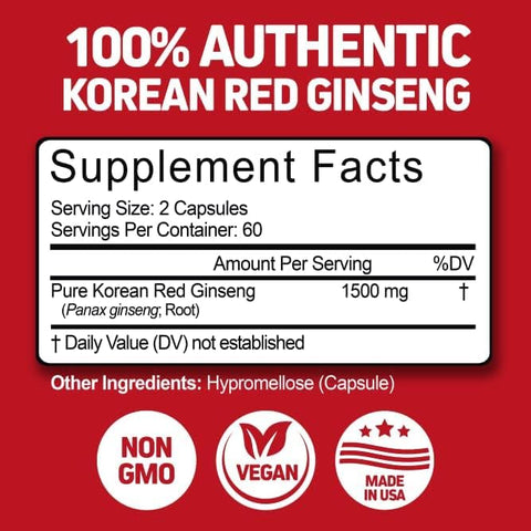 Herb Tonics Korean Red Panax Ginseng 120 Vegan Capsules