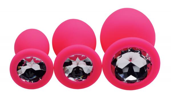 Frisky Pink Pleasure 3 Piece Silicone Anal Plugs with Gems