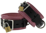 Leather Pink And Black Deluxe Locking Ankle Cuffs