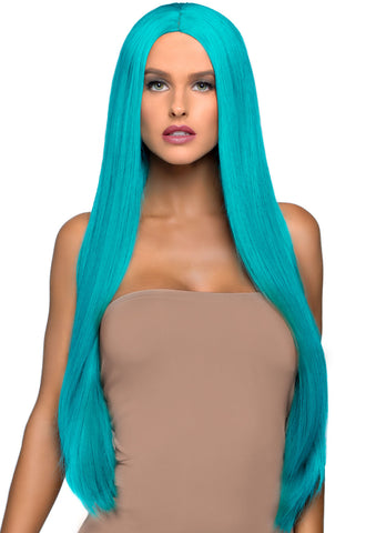 33 Inch Long Straight Center Part Wig - Turquoise