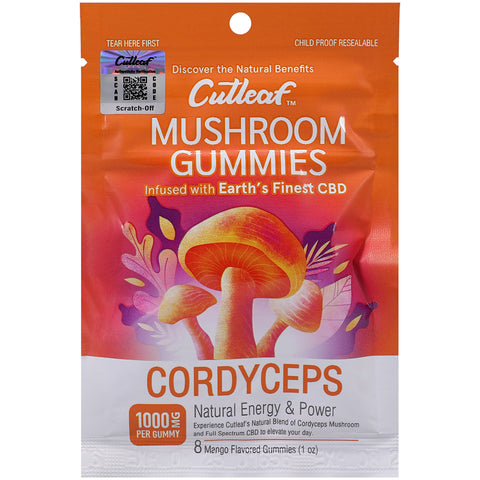 Cutleaf Mushroom Gummies Cordyceps Hemp Extract Mango 10 Pack