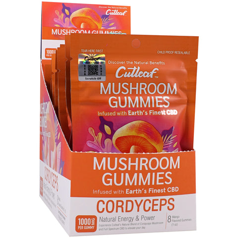 Cutleaf Mushroom Gummies Cordyceps Hemp Extract Mango 10 Pack