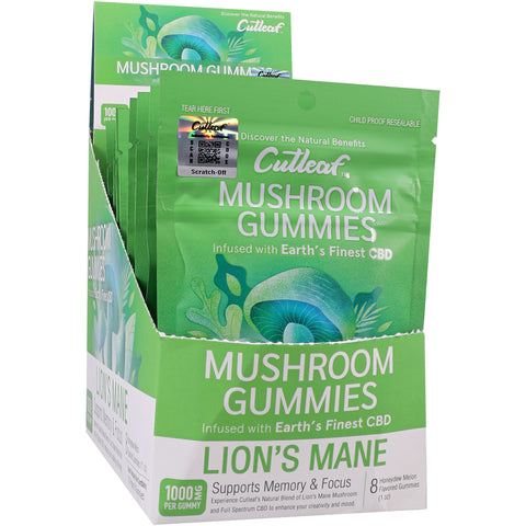 Cutleaf Mushroom Gummies Lion&#39;s Mane Hemp Extract Honeydew Melon 10 Pack