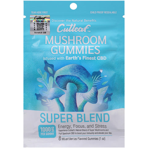 Cutleaf Mushroom Gummies Super Blend Hemp Extract Mixed Berries 10 Pack