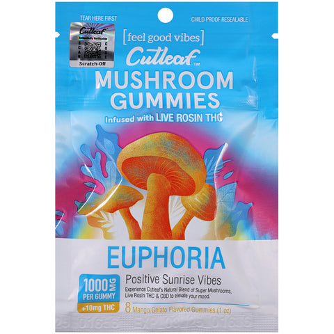 Cutleaf Mushroom Gummies Euphoria Infused With Live Rosin Mango Gelato 10 Pack