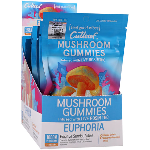 Cutleaf Mushroom Gummies Euphoria Infused With Live Rosin Mango Gelato 10 Pack