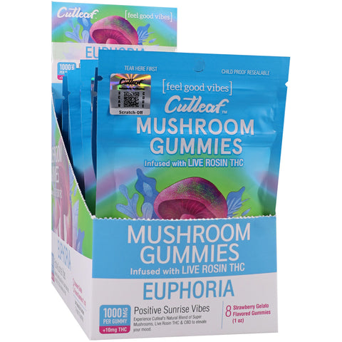 Cutleaf Mushroom Gummies Euphoria Infused With Live Rosin Strawberry Gelato 10 Pack