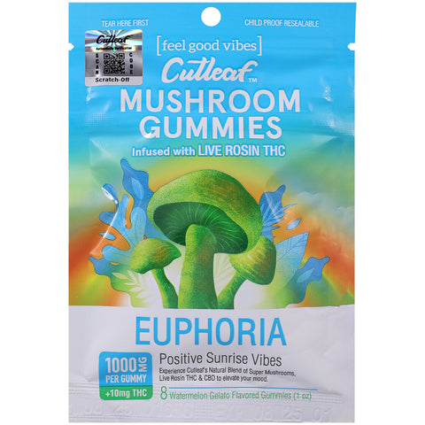 Cutleaf Mushroom Gummies Euphoria Infused With Live Rosin Watermelon Gelato 10 Pack