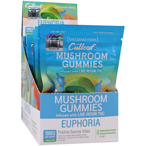 Cutleaf Mushroom Gummies Euphoria Infused With Live Rosin Watermelon Gelato 10 Pack