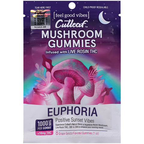 Cutleaf Mushroom Gummies Euphoria Nightime Reishi Infused With Live Rosin Grape Gelato 10 Pack