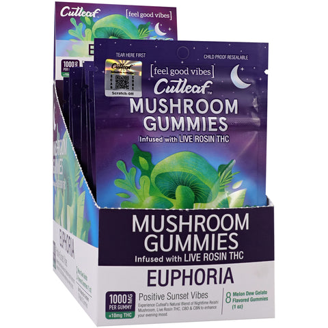 Cutleaf Mushroom Gummies Euphoria Nightime Reishi Infused With Live Rosin Melon Dew Gelato 10 Pack