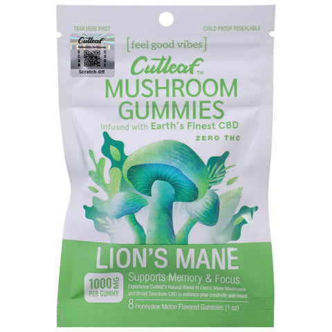 Cutleaf Mushroom Gummies Lion&#39;s Mane Zero THC Honeydew Melon 10 Pack